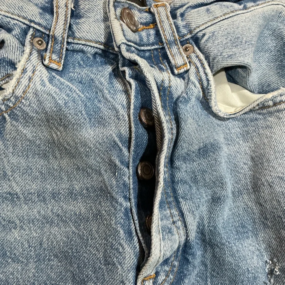 🤎 Zara Into The Classics Blue Distressed Denim Jeans Button Fly - 0 / 25 - Picture 9 of 10